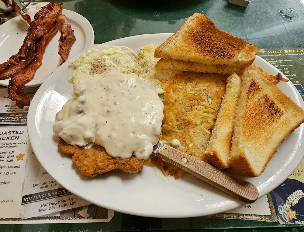 Country Fried Steak and Eggs with Hashbrowns